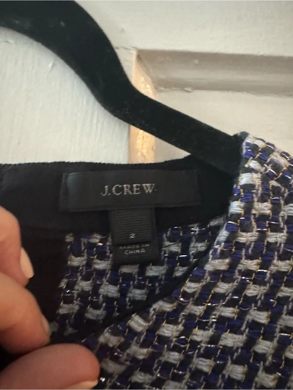 J. Crew Blue and White Tweed Short Sleeve Top